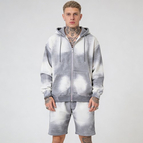 Men's Acid Wash Spray Tie-Dye Tracksuit | Vintage Worn-In Style | Cotton Blend | OEM Streetwear