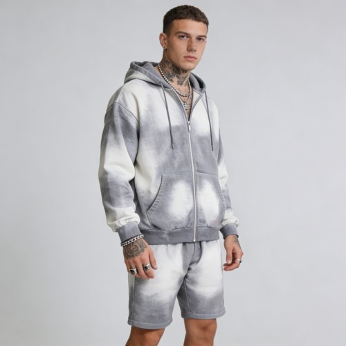 Men's Acid Wash Spray Tie-Dye Tracksuit | Vintage Worn-In Style | Cotton Blend | OEM Streetwear