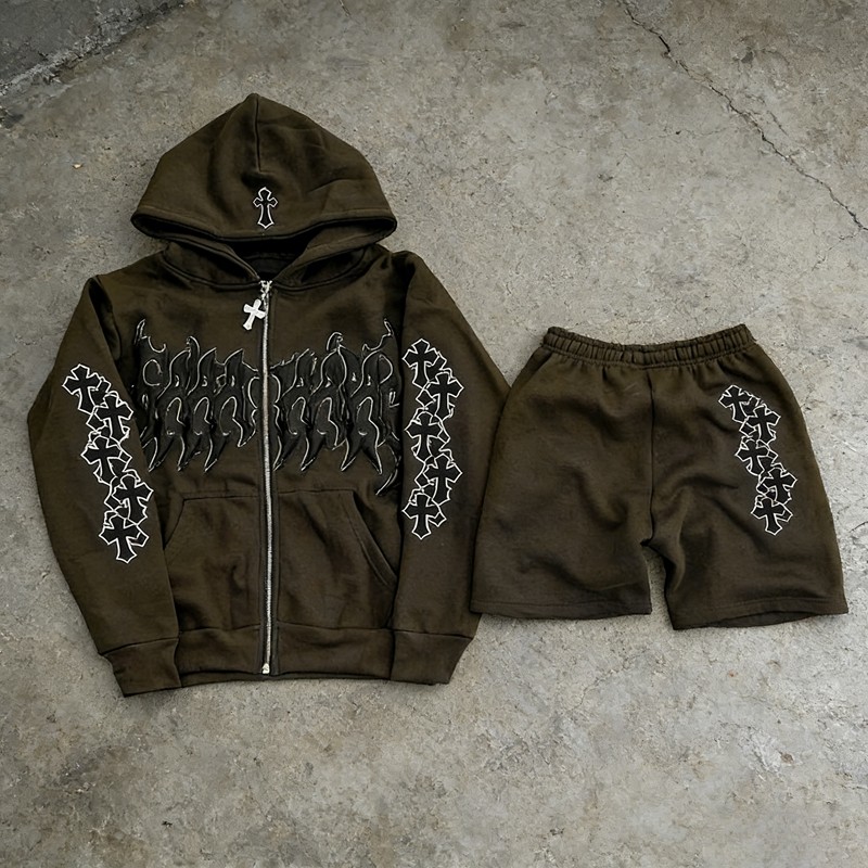 Men's 3D Embroidery Applique Cross Tracksuit
