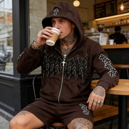 Men's 3D Embroidery Applique Cross Tracksuit | Durable Streetwear | Custom Streetwear Manufacturer