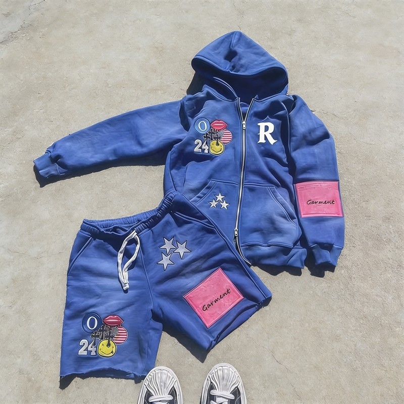 Vintage Washed Spray Dye Embroidery Tracksuit