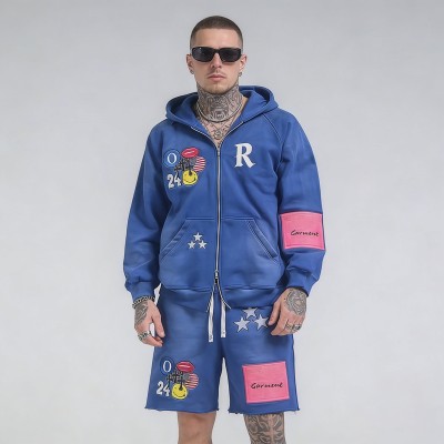 Vintage Washed Spray Dye Embroidery Tracksuit | Embroidery Patchwork Detail | Clothing Manufacturer