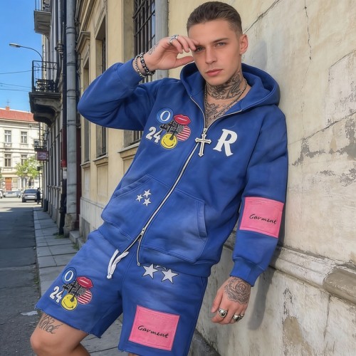 Vintage Washed Spray Dye Embroidery Tracksuit | Embroidery Patchwork Detail | Clothing Manufacturer