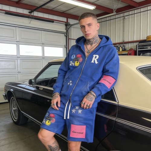 Vintage Washed Spray Dye Embroidery Tracksuit | Embroidery Patchwork Detail | Clothing Manufacturer