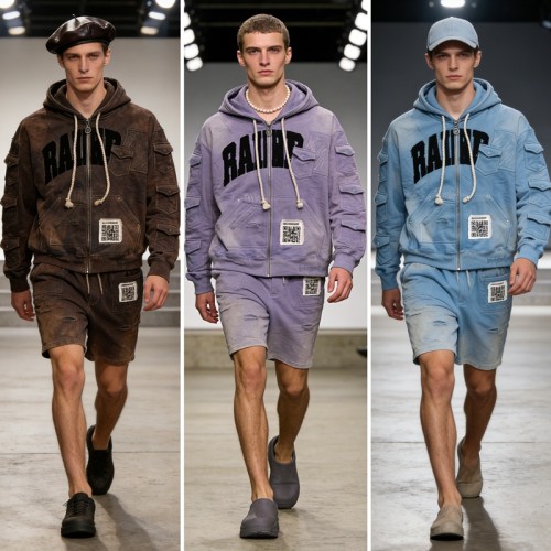 Applique Washed Spray Dye Distressed Multi-Pocket Tracksuit | Raw Edge | Custom Streetwear Manufacturer