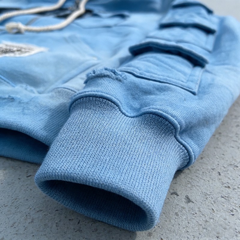 Applique Washed Spray Dye Distressed Multi-Pocket Tracksuit