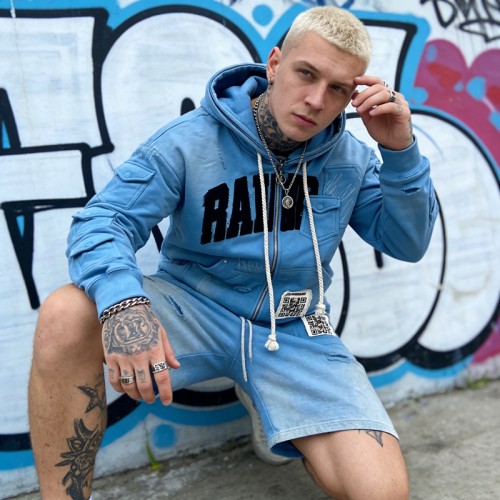 Applique Washed Spray Dye Distressed Multi-Pocket Tracksuit | Raw Edge | Custom Streetwear Manufacturer