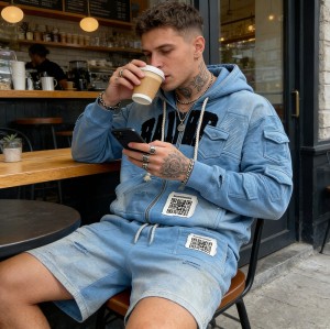 Applique Washed Spray Dye Distressed Multi-Pocket Tracksuit | Raw Edge | Custom Streetwear Manufacturer