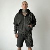 Embroidered Washed Zip Up Hoodie and Shorts Tracksuit | Casual Wear | Custom Streetwear