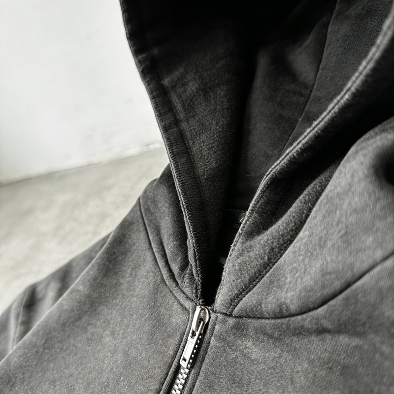 Embroidered Washed Zip Up Hoodie and Shorts Tracksuit