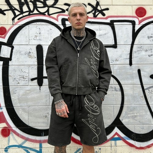 Embroidered Washed Zip Up Hoodie and Shorts Tracksuit | Casual Wear | Custom Streetwear