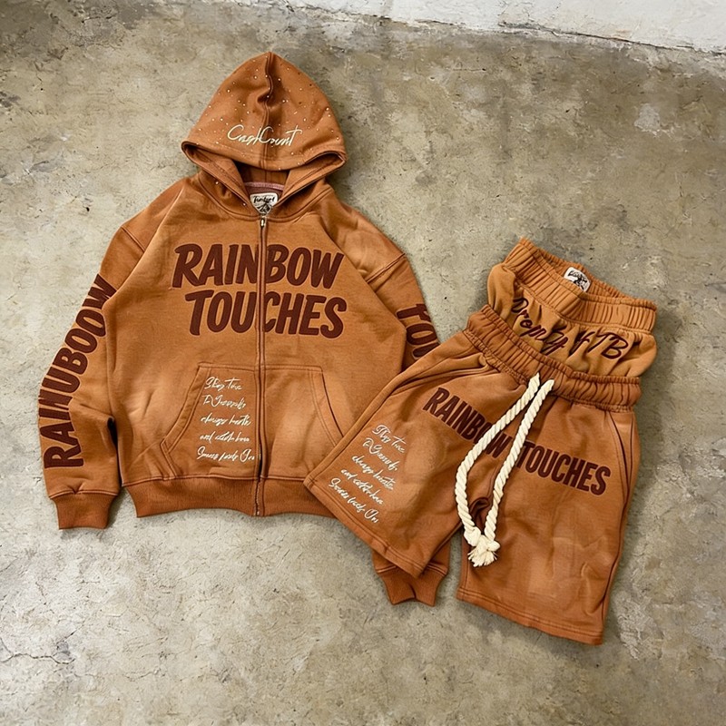 Men's Washed and Embroidered Rhinestone Tracksuit