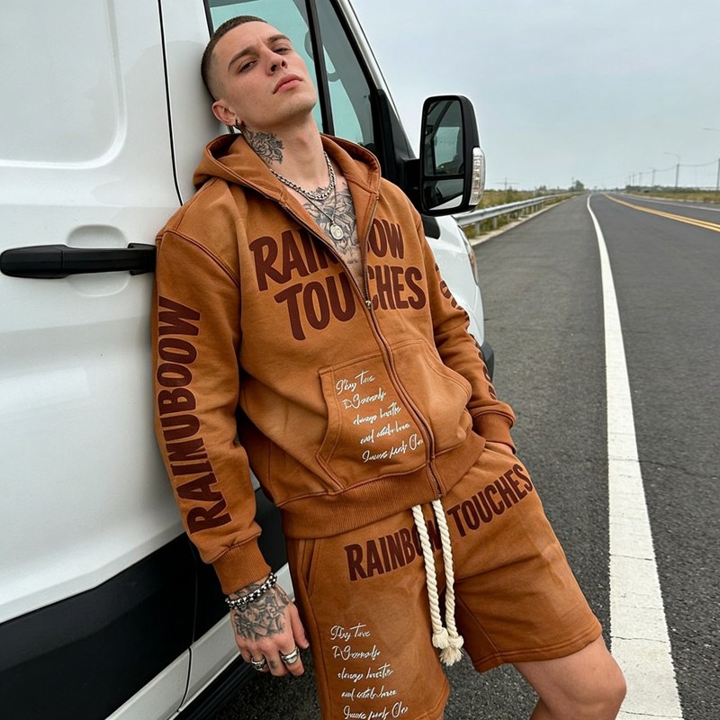 Men's Washed and Embroidered Rhinestone Tracksuit