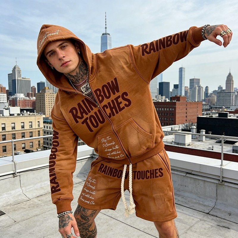 Men's Washed and Embroidered Rhinestone Tracksuit