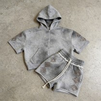 Rhinestone Distressed Washed Spray Dye Tracksuit | Raw Edge | Custom Streetwear Manufacturer