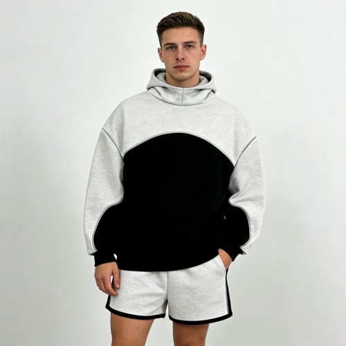Color Block Hoodie and Shorts Tracksuits | Contrast Stitching | Casual Streetwear | Clothing Manufacturer