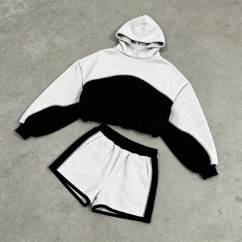 Color Block Hoodie and Shorts Tracksuits | Contrast Stitching | Casual Streetwear | Clothing Manufacturer