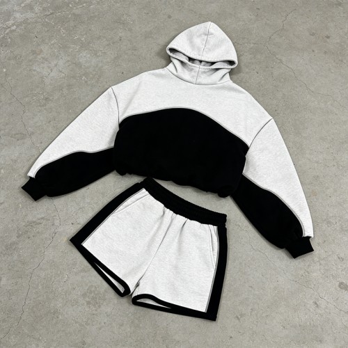 Color Block Hoodie and Shorts Tracksuits | Contrast Stitching | Casual Streetwear | Clothing Manufacturer