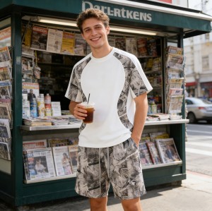 Men's Heat Transfer Camo Paneling Tracksuit | Quick-Dry Fabric | Loose Fit | OEM Streetwear