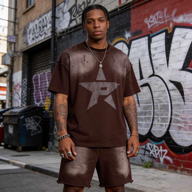 Star Washed Print Sun Faded Tracksuit