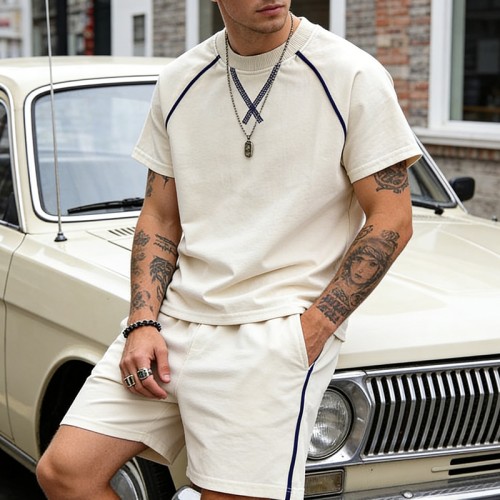 Men's Contrast Stitch Raglan Sleeve Tracksuit | Elastic Waist | Casual Daily Streetwear | Clothing Manufacturer