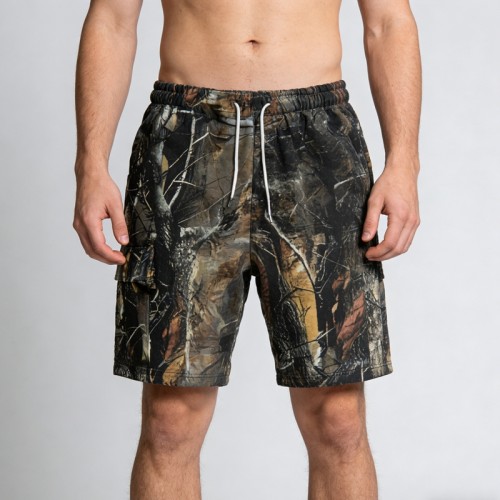 Men's Washed DTG Print Shorts | Elastic Waist Cargo Shorts | Cotton Blend | Custom Streetwear