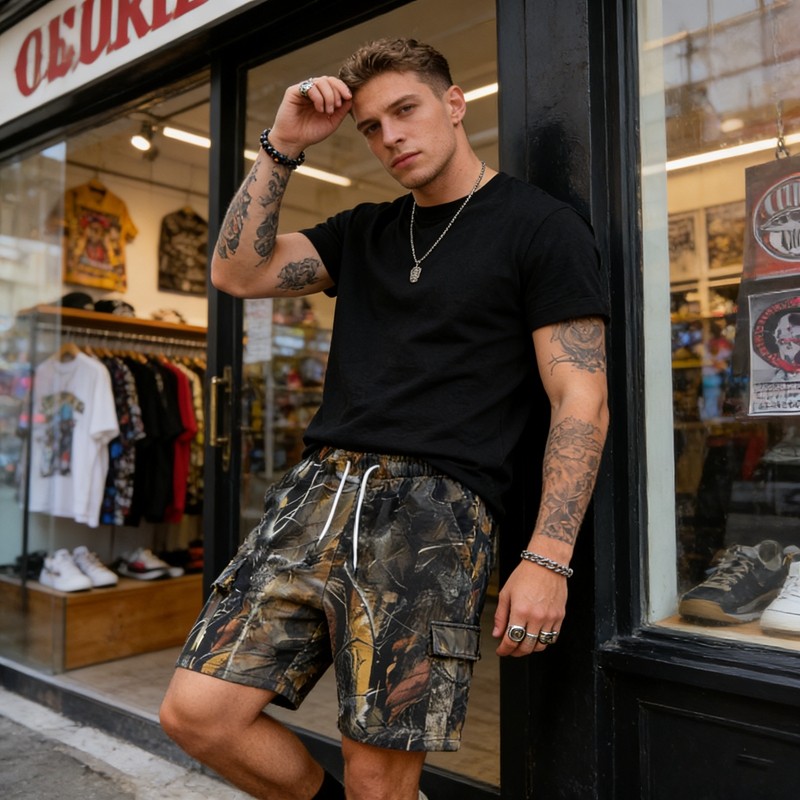 Men's Washed DTG Print Shorts