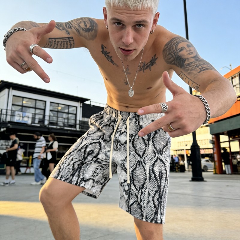 Men's DTG Print Snakeskin Drawstring Shorts