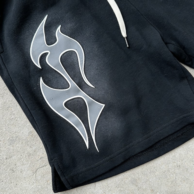 Men's Spray Dye Screen Print Flame Graphic Shorts