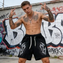 Men's Spray Dye Screen Print Flame Graphic Shorts | Quick Dry | Casual Streetwear | Custom Streetwear