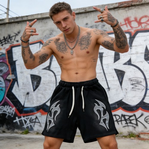 Men's Spray Dye Screen Print Flame Graphic Shorts | Quick Dry | Casual Streetwear | Custom Streetwear