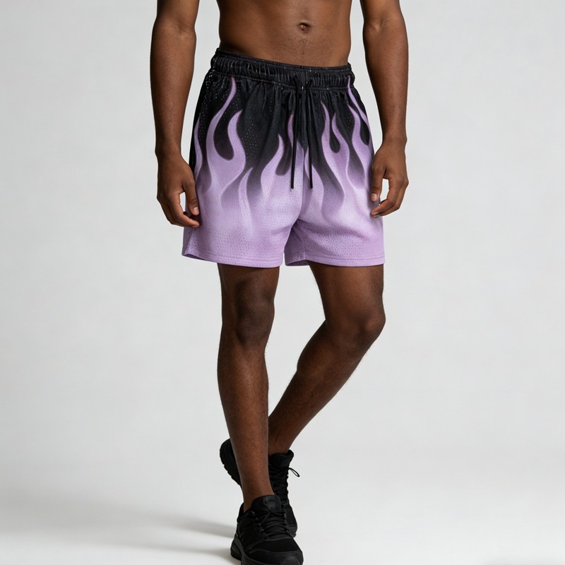Men's Full-Coverage Sublimation Print Flame Shorts