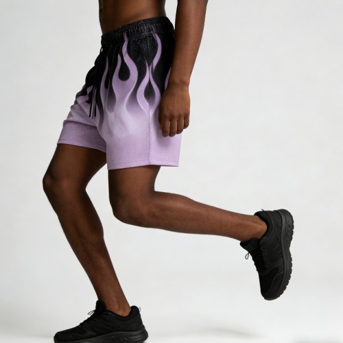 Men's Full-Coverage Sublimation Print Flame Shorts | Quick-Dry Mesh Fabric | Casual Streetwear | Clothing Manufacturer