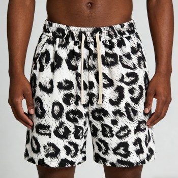 Men's DTG Print Leopard Print Drawstring Shorts | Cotton Blend | Casual Streetwear | Custom Streetwear