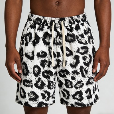 Men's DTG Print Leopard Print Drawstring Shorts | Cotton Blend | Casual Streetwear | Custom Streetwear