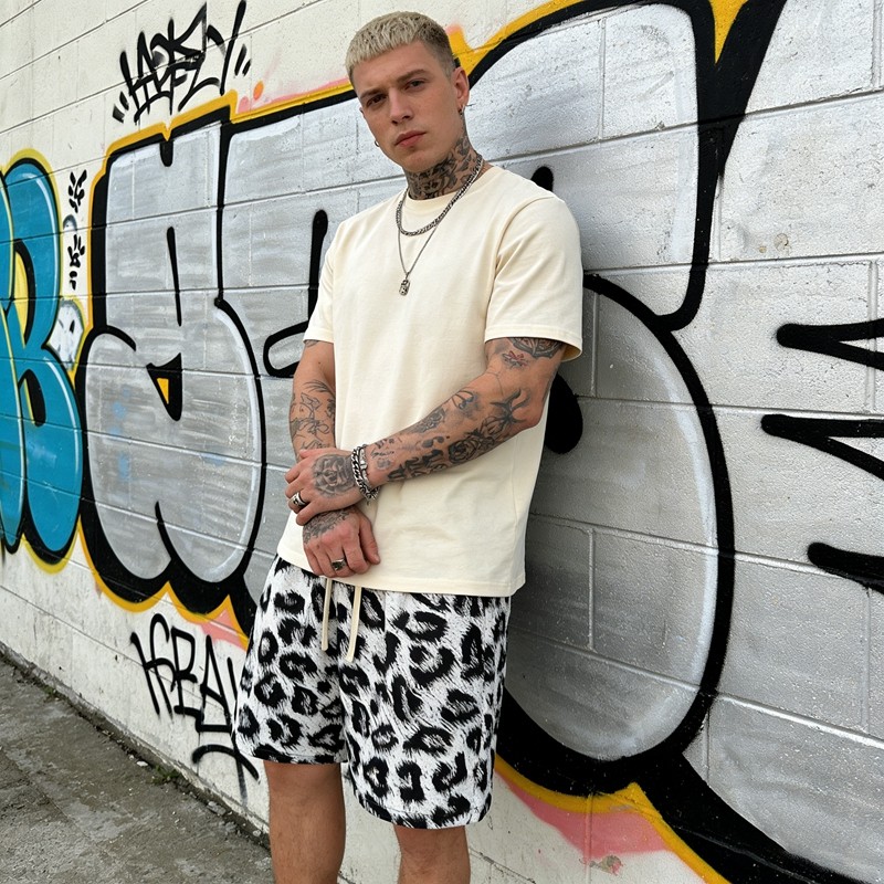 Men's DTG Print Leopard Print Drawstring Shorts