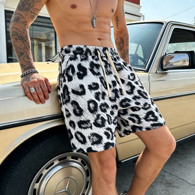 Men's DTG Print Leopard Print Drawstring Shorts | Cotton Blend | Casual Streetwear | Custom Streetwear