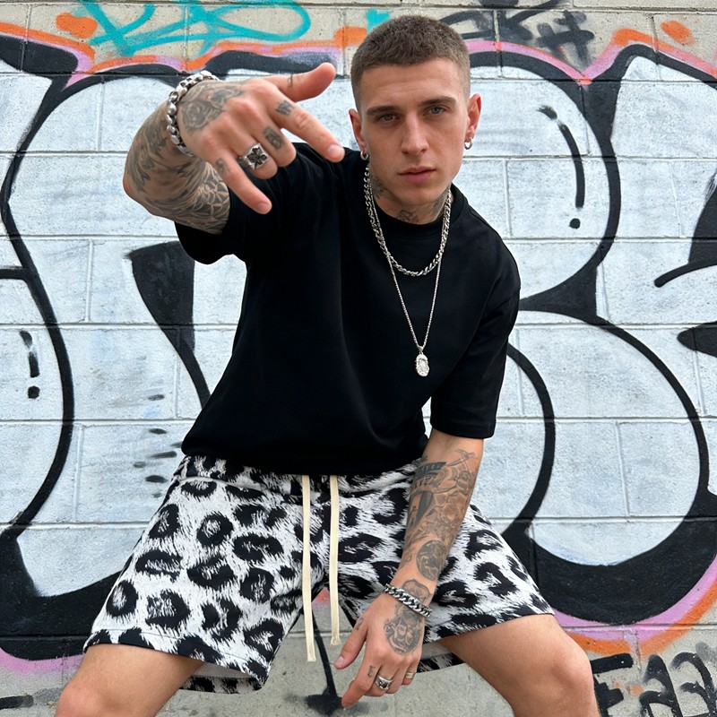 Men's DTG Print Leopard Print Drawstring Shorts