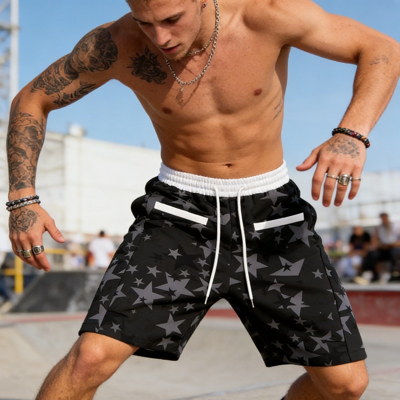 Custom Men's Heat Transfer Star Print Shorts