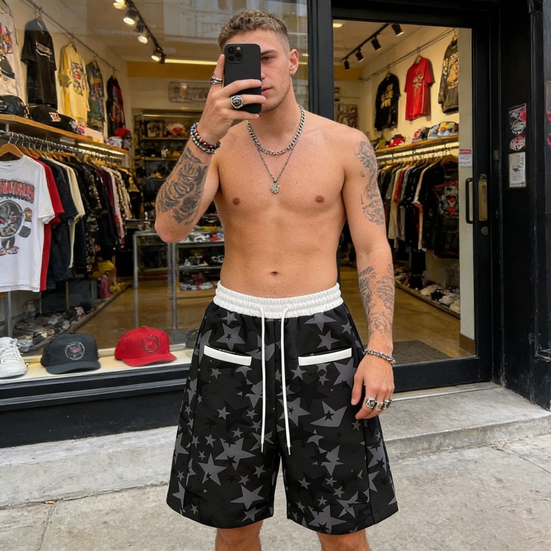 Custom Men's Heat Transfer Star Print Shorts