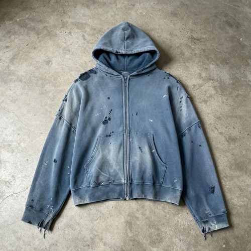 Washed Distressed Ink-splatter print Zip Hoodie | Vintage Streetwear | Custom Streetwear Manufacturer