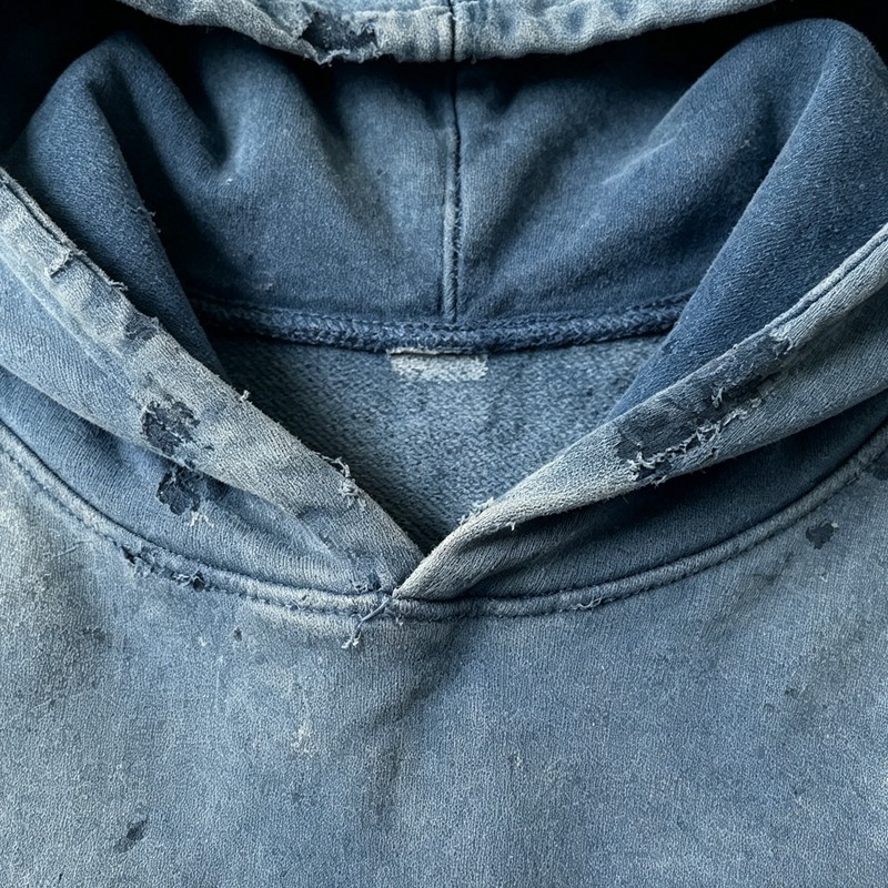 Washed Distressed Ink-splatter print Zip Hoodie