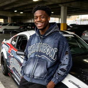 Sun Faded Rhinestone Applique Hoodie | Distressed Washed | 100% Cotton | Custom Streetwear Manufacturer