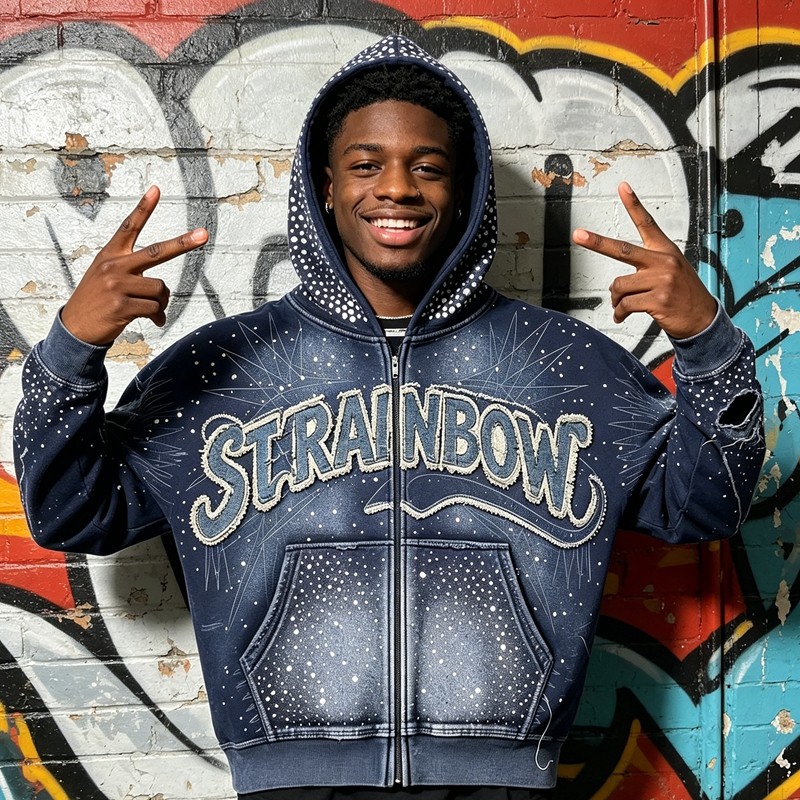 Sun Faded Rhinestone Applique Hoodie