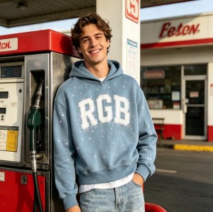 Washed Vintage Rhinestone Oversized Hoodie | Raw Edge Applique Embroidery | 100% Cotton | Custom Streetwear