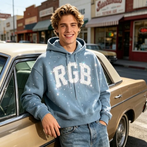 Washed Vintage Rhinestone Oversized Hoodie | Raw Edge Applique Embroidery | 100% Cotton | Custom Streetwear