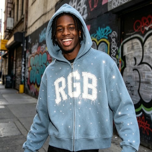 Washed Vintage Rhinestone Oversized Hoodie | Raw Edge Applique Embroidery | 100% Cotton | Custom Streetwear