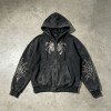 Washed Vintage Rhinestone Spider Web Zip Hoodie | Cotton Blend | Oversized Fit | Custom Streetwear Manufacturer