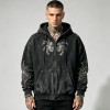 Washed Vintage Rhinestone Spider Web Zip Hoodie | Cotton Blend | Oversized Fit | Custom Streetwear Manufacturer