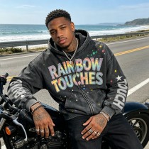 Heavy Enzyme Washed Distressed Zip Up Hoodie | Raw Edge Applique Embroidery | Heavyweight Cotton | OEM Streetwear